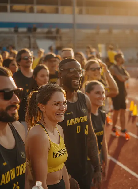 Documentary-style group portrait of the Rec+ team — community-first software builders